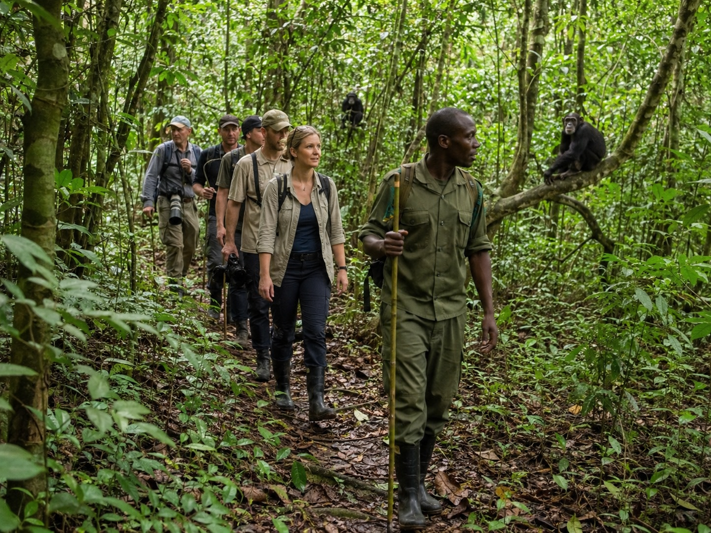 Chimpanzee tracking in Kibale Forest