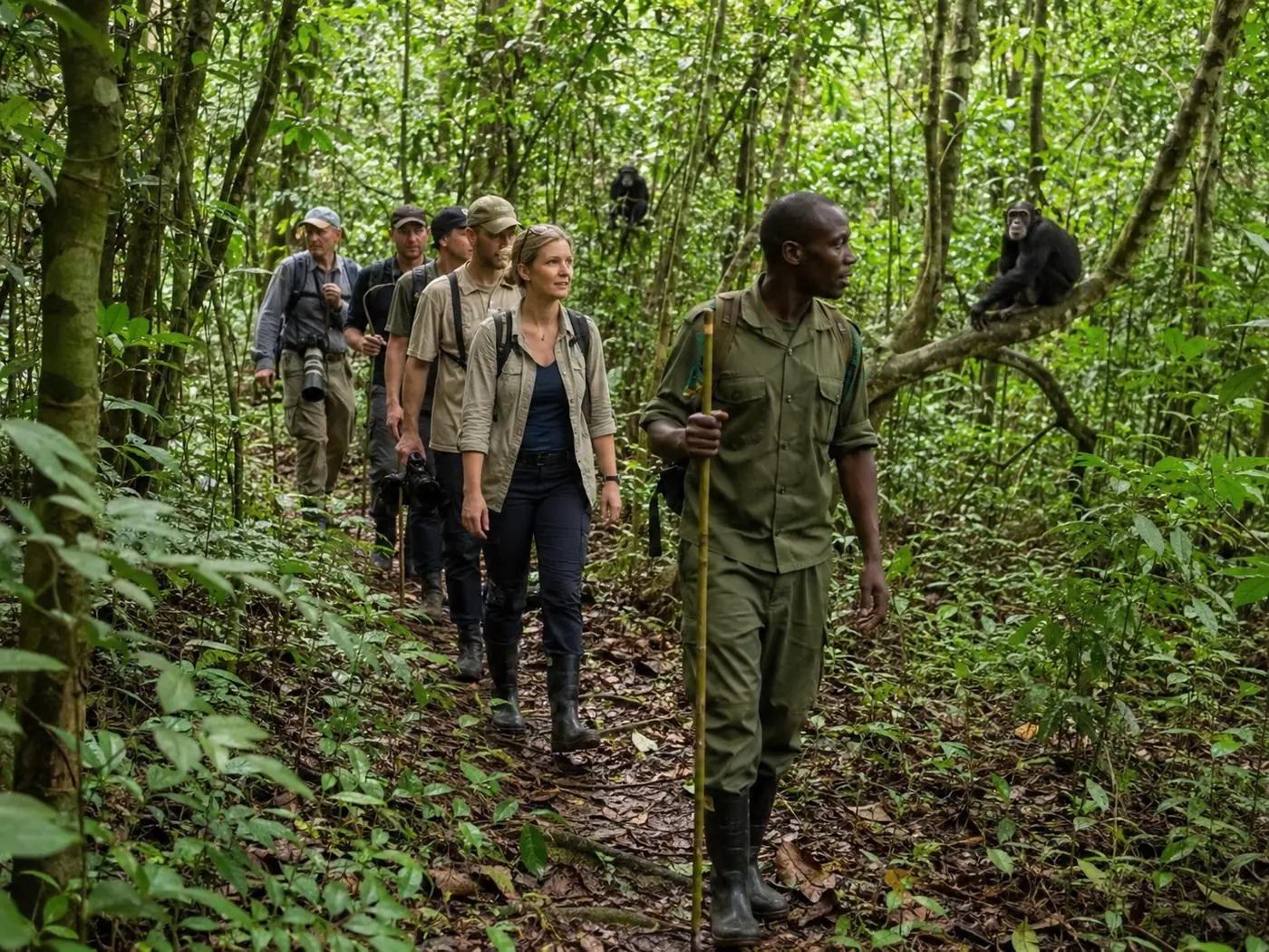 Chimpanzee tracking in Kibale Forest